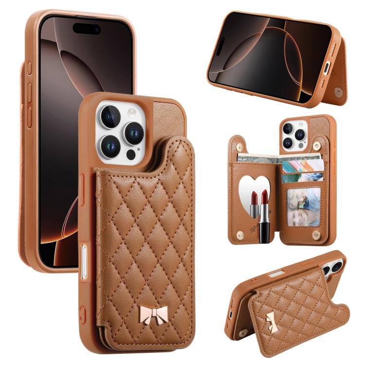 Ốp lưng điện thoại ví da thuần chay kim loại nơ họa tiết hình thoi gương, dành cho iPhone 17 Pro Max, iPhone 17 Pro, iPhone 17, iPhone 16 Pro Max, iPhone 16 Pro, iPhone 16 Plus, iPhone 16