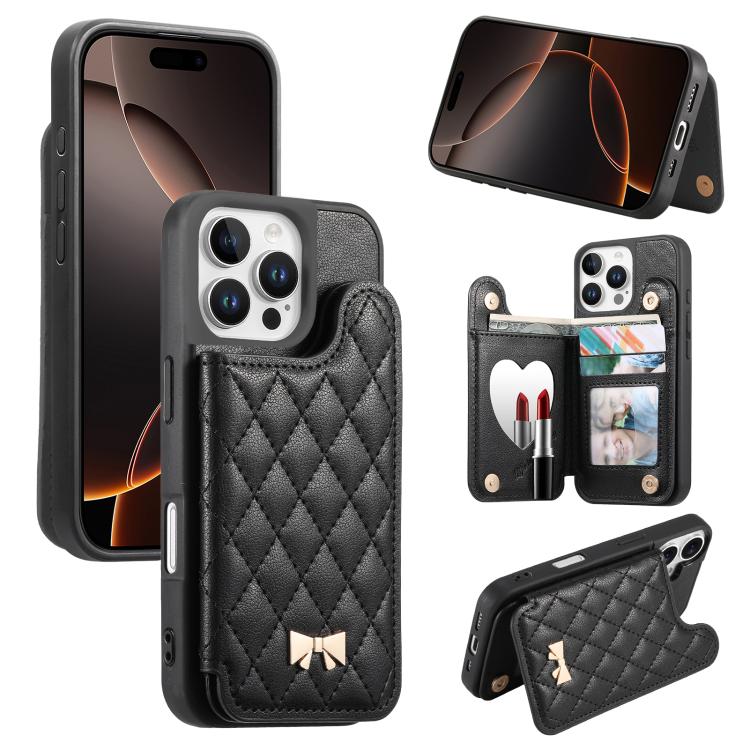 Ốp lưng điện thoại ví da thuần chay kim loại nơ họa tiết hình thoi gương, dành cho iPhone 17 Pro Max, iPhone 17 Pro, iPhone 17, iPhone 16 Pro Max, iPhone 16 Pro, iPhone 16 Plus, iPhone 16