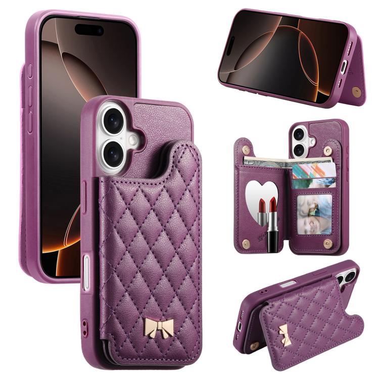 Ốp lưng điện thoại ví da thuần chay kim loại nơ họa tiết hình thoi gương, dành cho iPhone 17 Pro Max, iPhone 17 Pro, iPhone 17, iPhone 16 Pro Max, iPhone 16 Pro, iPhone 16 Plus, iPhone 16