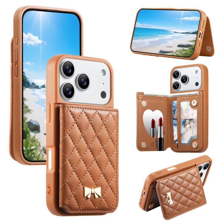 Ốp lưng điện thoại ví da thuần chay kim loại nơ họa tiết hình thoi gương, dành cho iPhone 17 Pro Max, iPhone 17 Pro, iPhone 17, iPhone 16 Pro Max, iPhone 16 Pro, iPhone 16 Plus, iPhone 16
