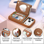 Ốp lưng điện thoại ví da thuần chay kim loại nơ họa tiết hình thoi gương, dành cho iPhone 17 Pro Max, iPhone 17 Pro, iPhone 17, iPhone 16 Pro Max, iPhone 16 Pro, iPhone 16 Plus, iPhone 16