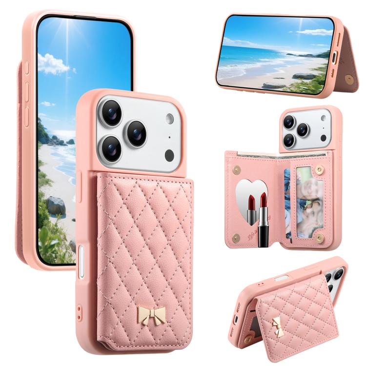 Ốp lưng điện thoại ví da thuần chay kim loại nơ họa tiết hình thoi gương, dành cho iPhone 17 Pro Max, iPhone 17 Pro, iPhone 17, iPhone 16 Pro Max, iPhone 16 Pro, iPhone 16 Plus, iPhone 16