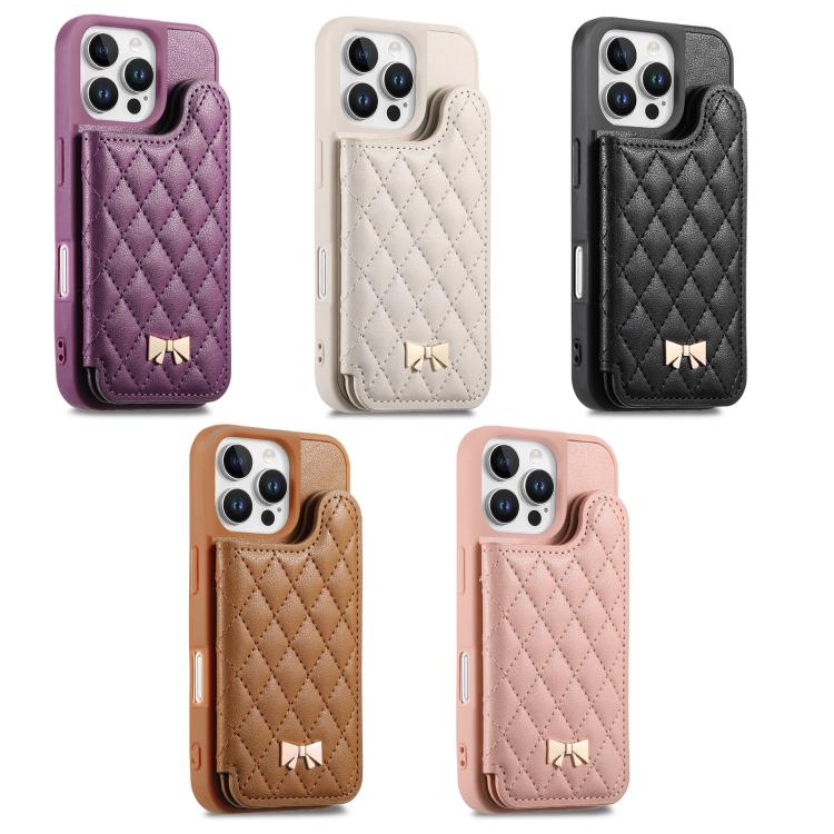 Ốp lưng điện thoại ví da thuần chay kim loại nơ họa tiết hình thoi gương, dành cho iPhone 17 Pro Max, iPhone 17 Pro, iPhone 17, iPhone 16 Pro Max, iPhone 16 Pro, iPhone 16 Plus, iPhone 16