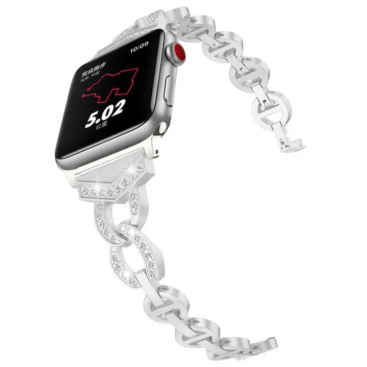 Dây đeo cổ tay thép không gỉ nguyên khối đính kim cương hình số 8 VO cho Apple Watch Series 3 & 2 & 1 38mm