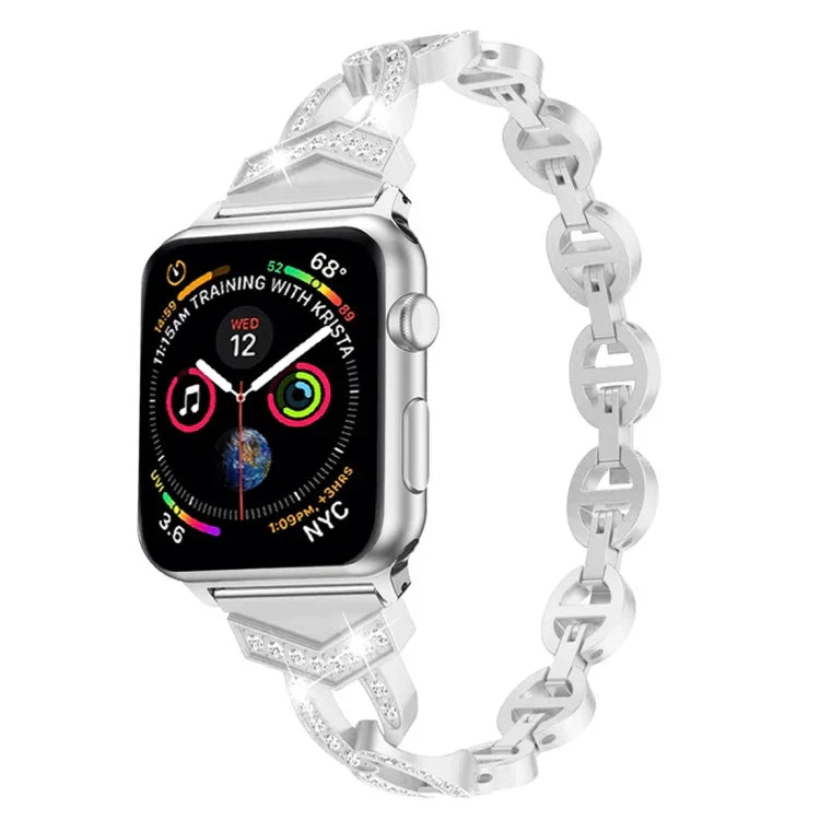 Dây đeo cổ tay thép không gỉ nguyên khối đính kim cương hình số 8 VO cho Apple Watch Series 3 & 2 & 1 38mm