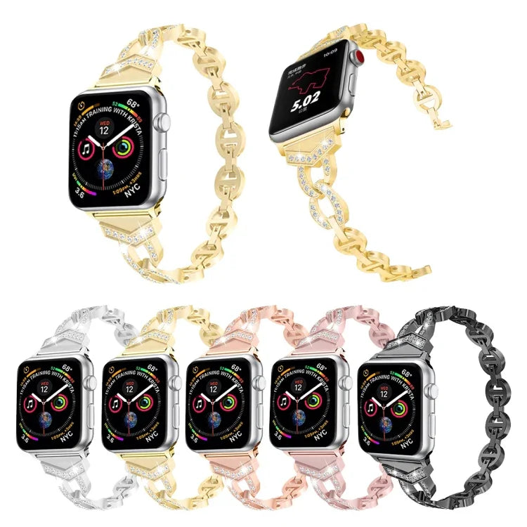Dây đeo cổ tay thép không gỉ nguyên khối đính kim cương hình số 8 VO cho Apple Watch Series 3 & 2 & 1 38mm