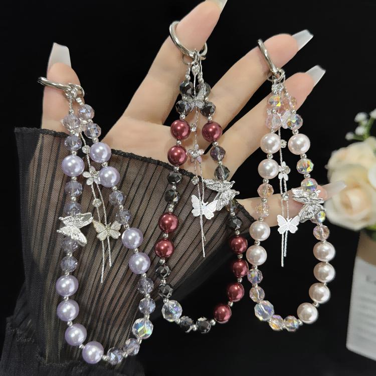 Móc điện thoại tua rua bướm hợp kim, hồng, xanh lá, tím, đỏ, cam