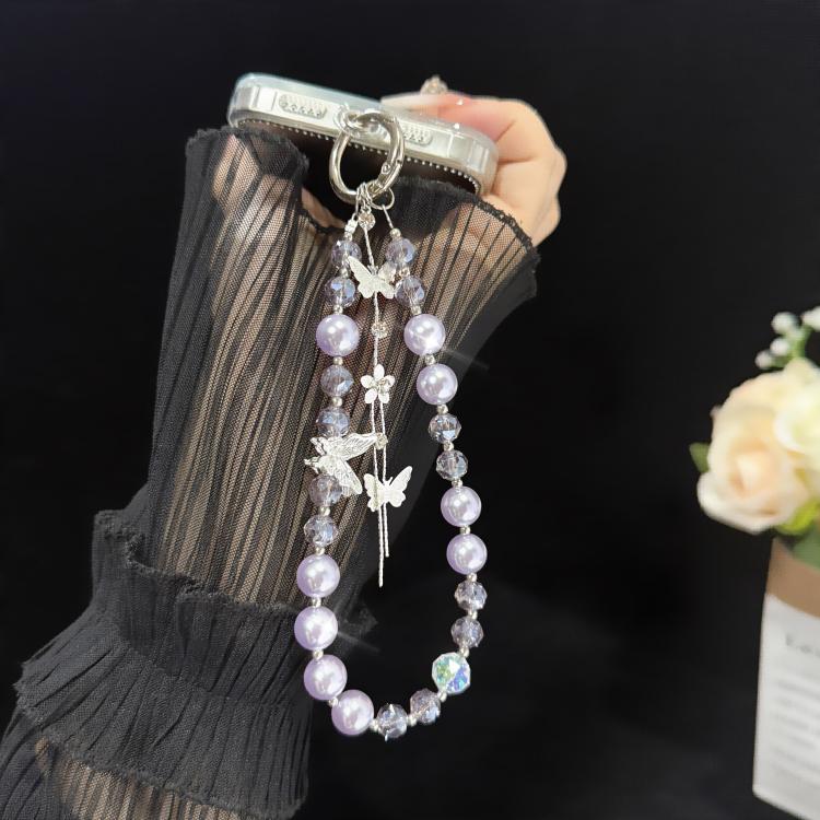 Móc điện thoại tua rua bướm hợp kim, hồng, xanh lá, tím, đỏ, cam