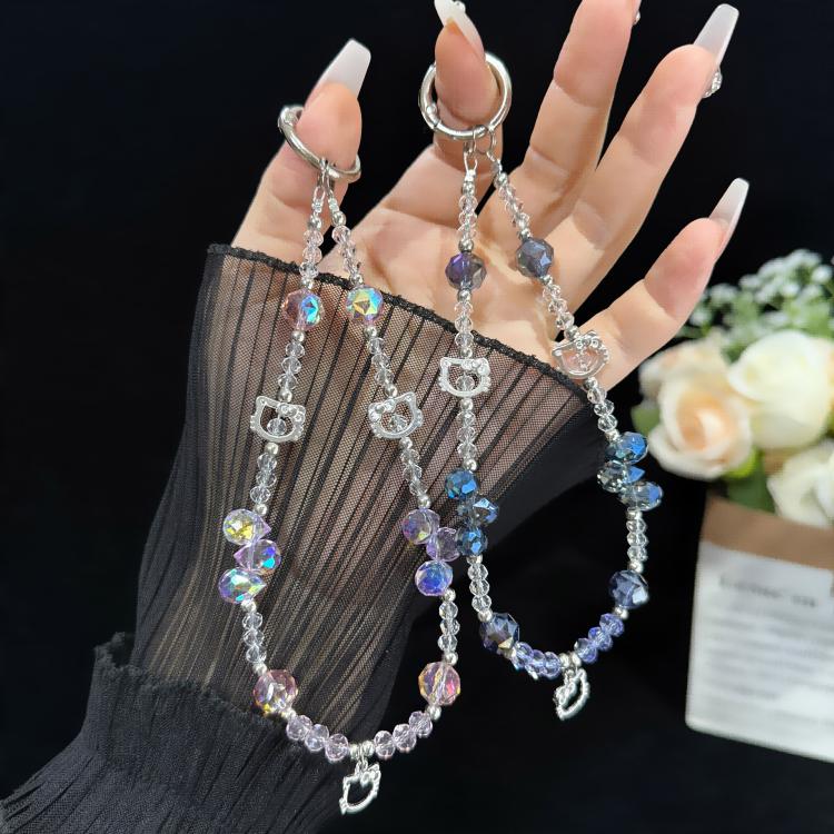 Dây chuyền pha lê mèo hợp kim, hồng, xanh dương