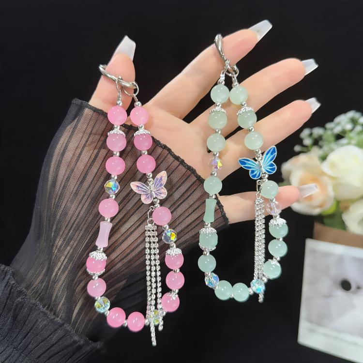 Vòng tay bông khoan ngọc trai và bướm, Hồng, Xanh lá