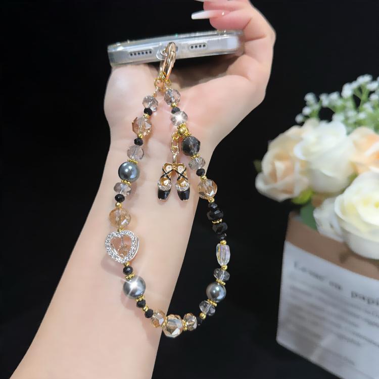 Móc điện thoại hình giày ballet pha lê trái tim, Hồng, Xanh lá, Đen