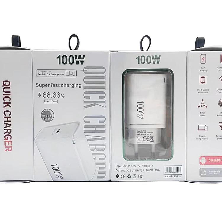 TE-PD46 GaN 100W PD 45W Fully Compatible Charger with Type-C to Type-C Data Cable，EU Plug