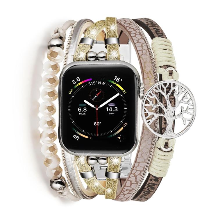Dây đồng hồ da thật kim loại mặt dây chuyền Cây sự sống, Dành cho Apple Watch 46mm / 49mm / 45mm / 44mm, Dành cho Apple Watch 42mm / 41mm / 40mm / 38mm