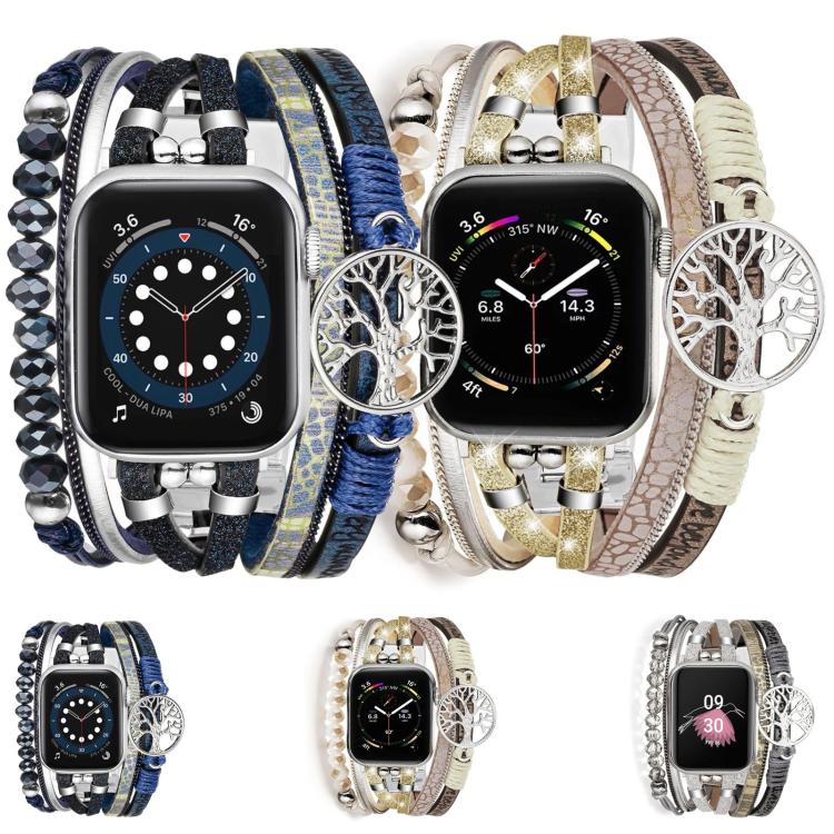 Dây đồng hồ da thật kim loại mặt dây chuyền Cây sự sống, Dành cho Apple Watch 46mm / 49mm / 45mm / 44mm, Dành cho Apple Watch 42mm / 41mm / 40mm / 38mm