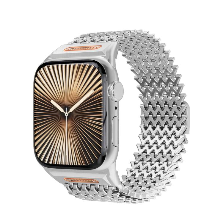 Dây đồng hồ thép không gỉ từ tính kiểu W xương dài, dành cho Apple Watch 46mm / 49mm / 45mm / 44mm