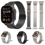 Dây đồng hồ thép không gỉ từ tính kiểu W xương dài, dành cho Apple Watch 46mm / 49mm / 45mm / 44mm