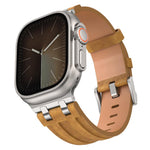 Dây đồng hồ khóa bạc thép không gỉ da tổng hợp Crazy Horse, Dành cho Apple Watch 46mm / 49mm / 45mm / 44mm