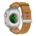 Dây đồng hồ khóa bạc thép không gỉ da tổng hợp Crazy Horse, Dành cho Apple Watch 46mm / 49mm / 45mm / 44mm