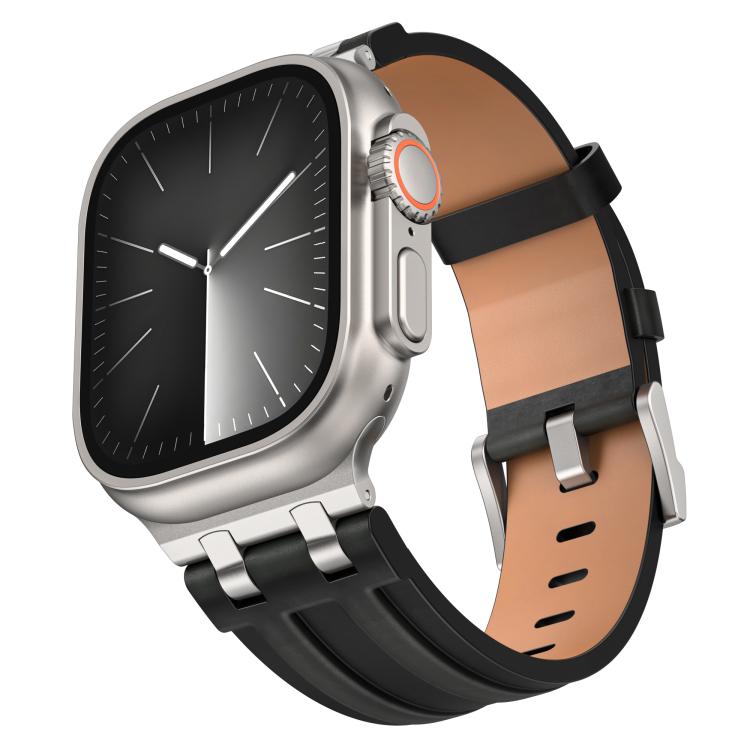 Dây đồng hồ khóa bạc thép không gỉ da tổng hợp Crazy Horse, Dành cho Apple Watch 46mm / 49mm / 45mm / 44mm
