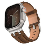 Dây đồng hồ khóa bạc thép không gỉ da tổng hợp Crazy Horse, Dành cho Apple Watch 46mm / 49mm / 45mm / 44mm