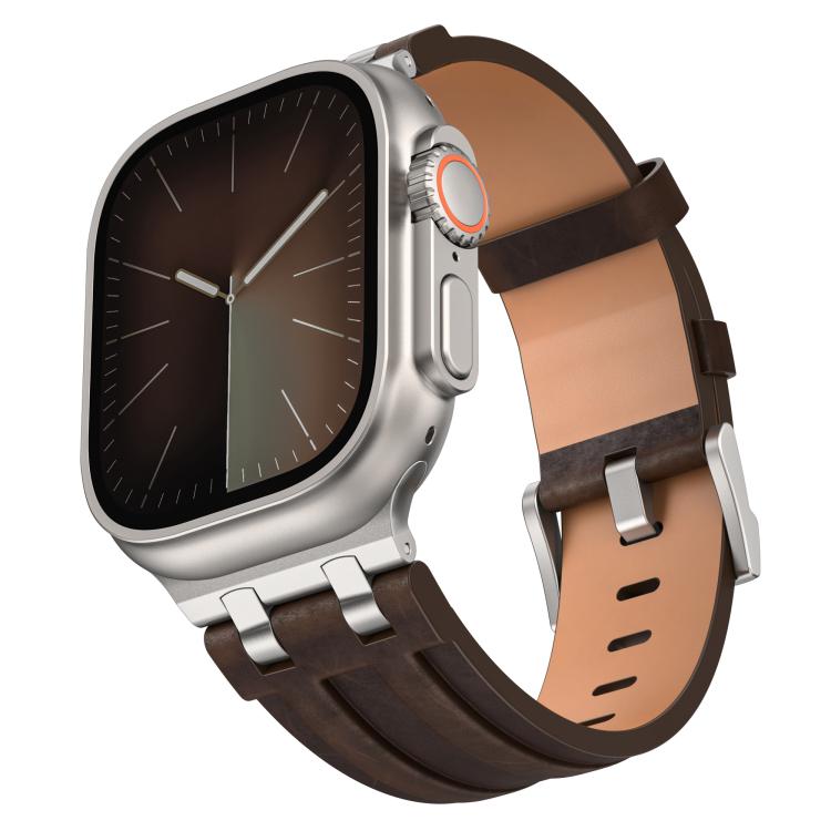 Dây đồng hồ khóa bạc thép không gỉ da tổng hợp Crazy Horse, Dành cho Apple Watch 46mm / 49mm / 45mm / 44mm