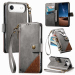 Splicing Zipper Wallet Vegan Leather Phone Case with Strap, For iPhone 17 Pro Max, For iPhone 17 Pro, For iPhone 17, For iPhone Air, For iPhone 16 Pro Max, For iPhone 16 Pro, For iPhone 16 Plus, For iPhone 16