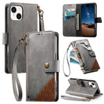 Splicing Zipper Wallet Vegan Leather Phone Case with Strap, For iPhone 15 Pro Max, For iPhone 15 Pro, For iPhone 15 Plus, For iPhone 15