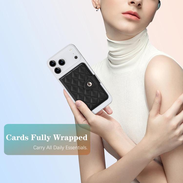 Diamond-Patterned Magnetic Vegan Leather Card Bag