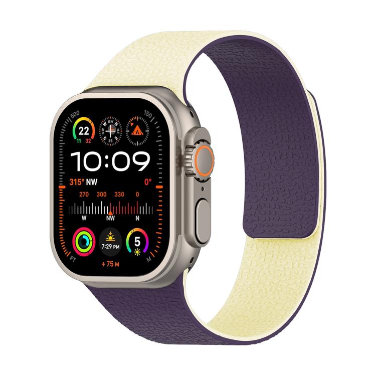 Dây đồng hồ silicone nam châm họa tiết vân vải Litchi phối màu, Dành cho Apple Watch 46mm / 49mm / 45mm / 44mm, Dành cho Apple Watch 42mm / 41mm / 40mm / 38mm