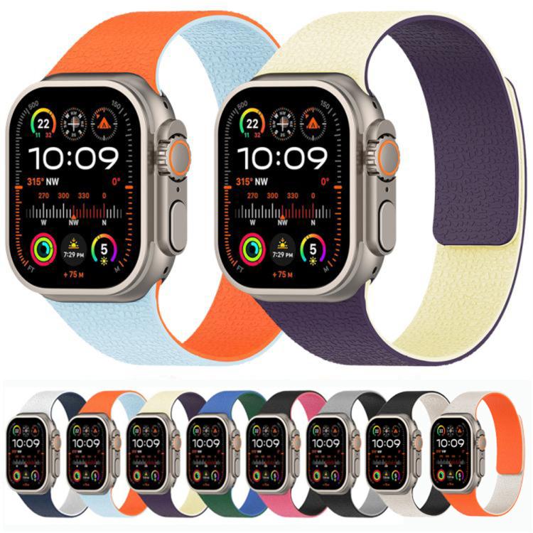Dây đồng hồ silicone nam châm họa tiết vân vải Litchi phối màu, Dành cho Apple Watch 46mm / 49mm / 45mm / 44mm, Dành cho Apple Watch 42mm / 41mm / 40mm / 38mm