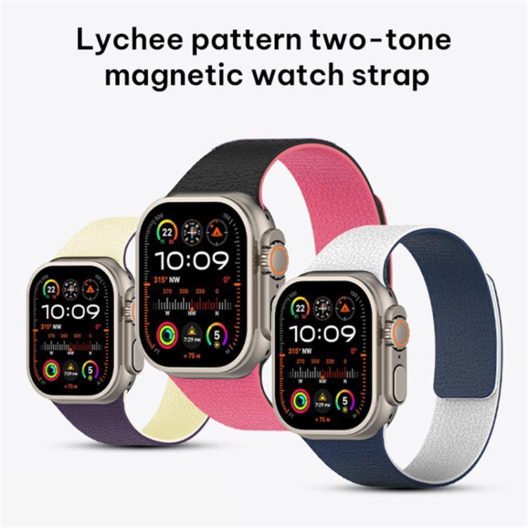 Dây đồng hồ silicone nam châm họa tiết vân vải Litchi phối màu, Dành cho Apple Watch 46mm / 49mm / 45mm / 44mm, Dành cho Apple Watch 42mm / 41mm / 40mm / 38mm