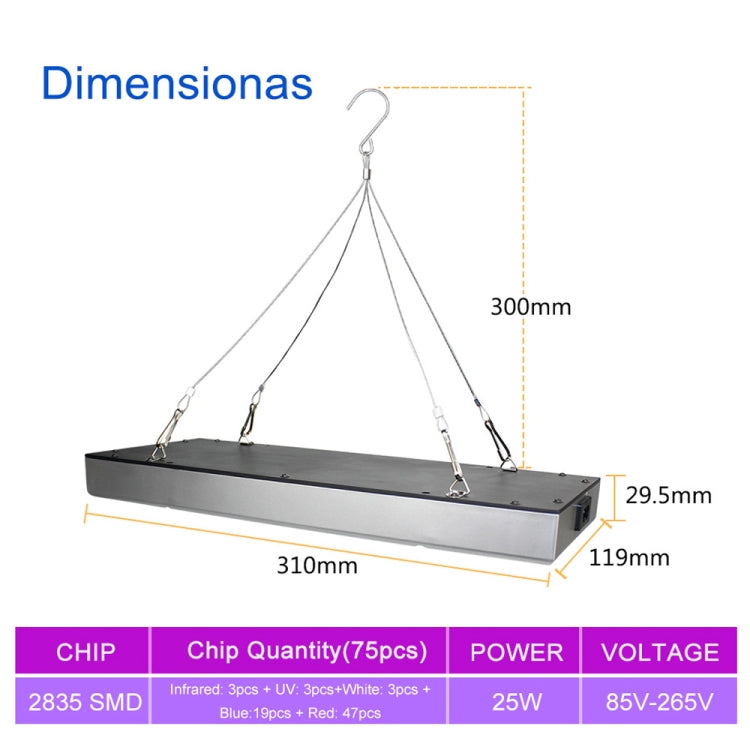 Đèn LED quang phổ đầy đủ 25W 75 đèn LED chiếu sáng cây trồng Fitolampy cho cây, hoa, cây giống, đèn trồng cây LED AC85-265V, US, EU
