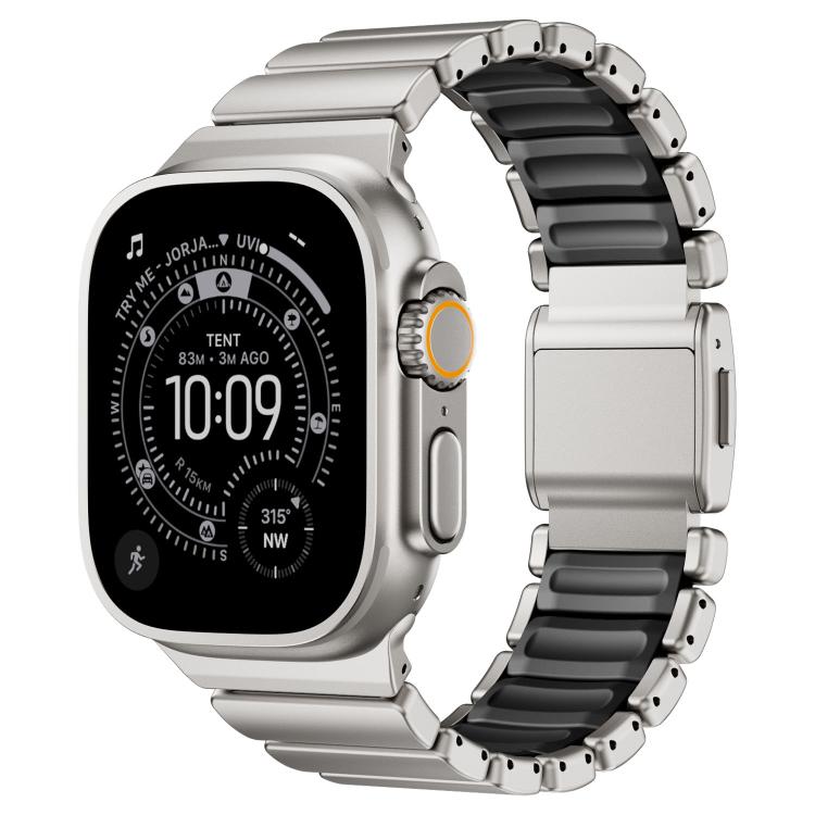 Dây đồng hồ thép không gỉ silicone một hạt khóa nam châm, dành cho Apple Watch 46mm / 49mm / 45mm / 44mm