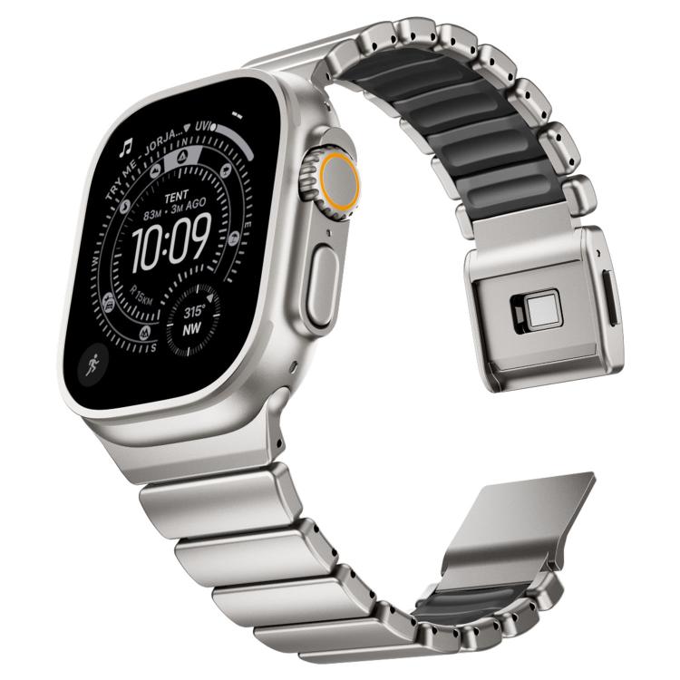 Dây đồng hồ thép không gỉ silicone một hạt khóa nam châm, dành cho Apple Watch 46mm / 49mm / 45mm / 44mm