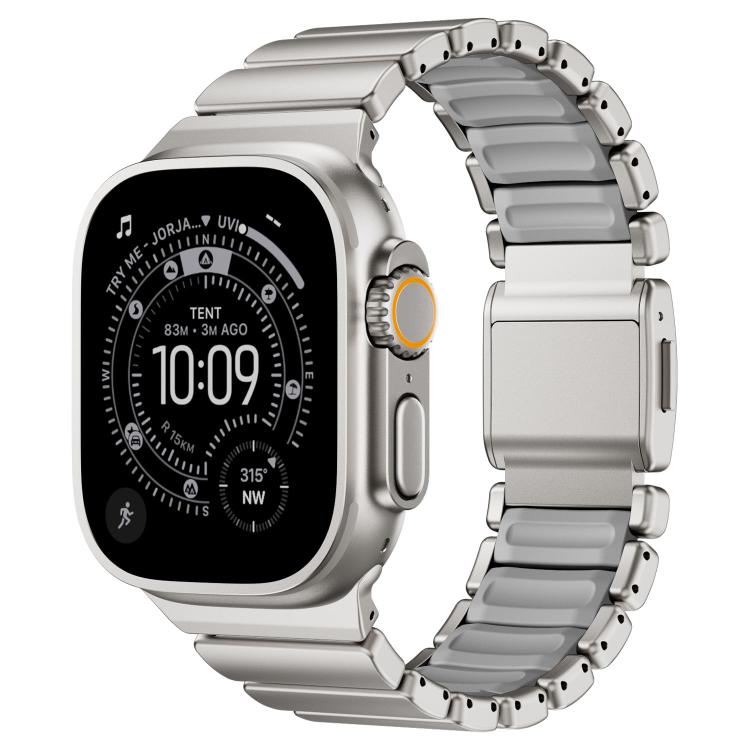 Dây đồng hồ thép không gỉ silicone một hạt khóa nam châm, dành cho Apple Watch 46mm / 49mm / 45mm / 44mm