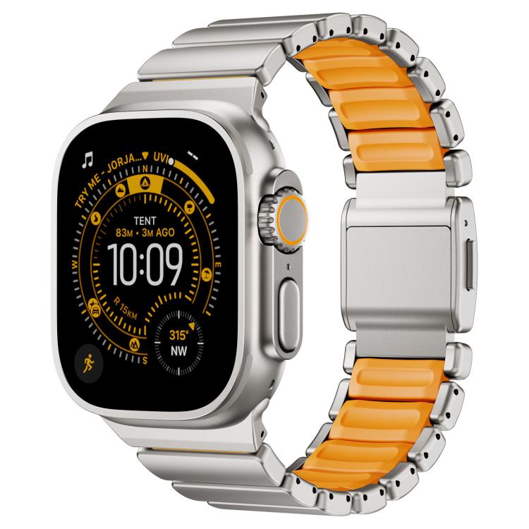 Dây đồng hồ thép không gỉ silicone một hạt khóa nam châm, dành cho Apple Watch 46mm / 49mm / 45mm / 44mm