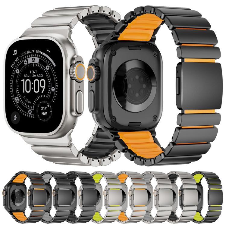 Dây đồng hồ thép không gỉ silicone một hạt khóa nam châm, dành cho Apple Watch 46mm / 49mm / 45mm / 44mm