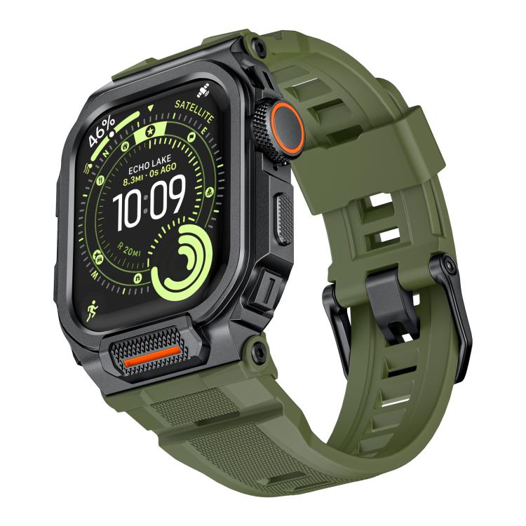 Dây đồng hồ silicone tích hợp vỏ hợp kim kẽm rực rỡ, dành cho Apple Watch Series 11 / 10 46mm