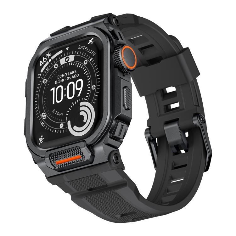 Dây đồng hồ silicone tích hợp vỏ hợp kim kẽm rực rỡ, dành cho Apple Watch Series 11 / 10 46mm