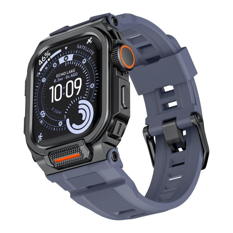 Dây đồng hồ silicone tích hợp vỏ hợp kim kẽm rực rỡ, dành cho Apple Watch Series 11 / 10 46mm