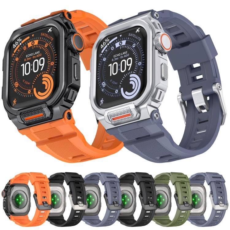 Dây đồng hồ silicone tích hợp vỏ hợp kim kẽm rực rỡ, dành cho Apple Watch Series 11 / 10 46mm