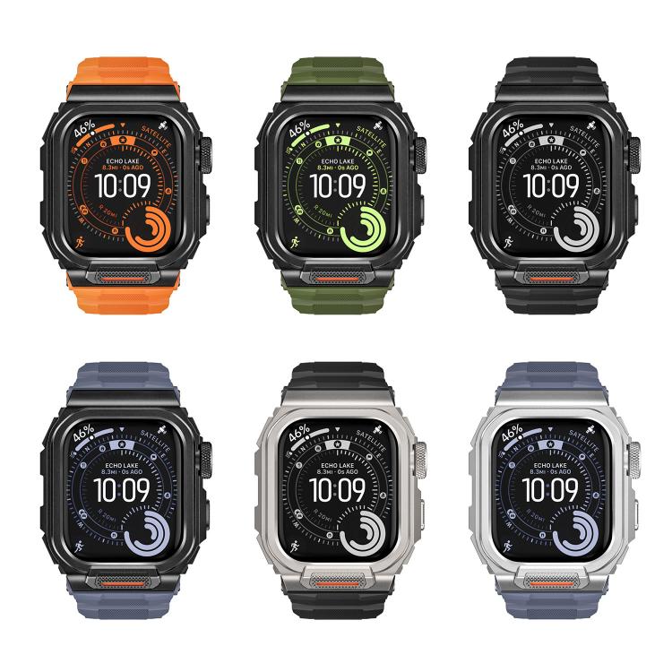 Dây đồng hồ silicone tích hợp vỏ hợp kim kẽm rực rỡ, dành cho Apple Watch Series 11 / 10 46mm