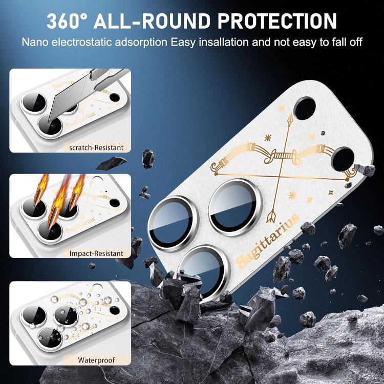 Dành cho iPhone 17 Pro Max Bộ Giáp Mười Hai Chòm Sao Phim Bảo Vệ Ống Kính Camera Kim Loại Mờ Bao Phủ Toàn Diện, Bạch Dương, Xử Nữ, Kim Ngưu, Cự Giải, Ma Kết, Nhân Mã, Sư Tử, Song Ngư, Song Tử, Bảo Bình, Thiên Bình, Bọ Cạp