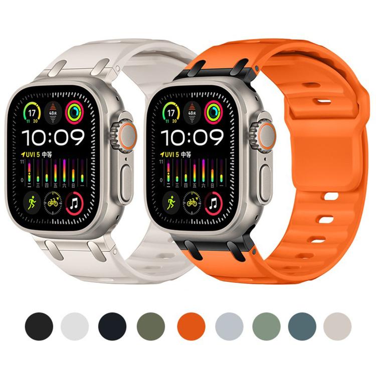 Dây đồng hồ silicone màu trơn kiểu bậc thang tùy chỉnh, dành cho Apple Watch 49mm / 46mm / 45mm / 44mm