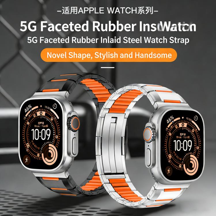 Dây đồng hồ thép không gỉ đính cao su nhiều mặt, dành cho Apple Watch 46mm / 49mm / 45mm / 44mm, dành cho Apple Watch 42mm / 41mm / 40mm / 38mm