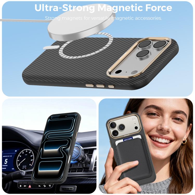 Ốp lưng điện thoại chống sốc từ tính vân sợi carbon Kevlar Mocome, dành cho iPhone 17 Pro Max