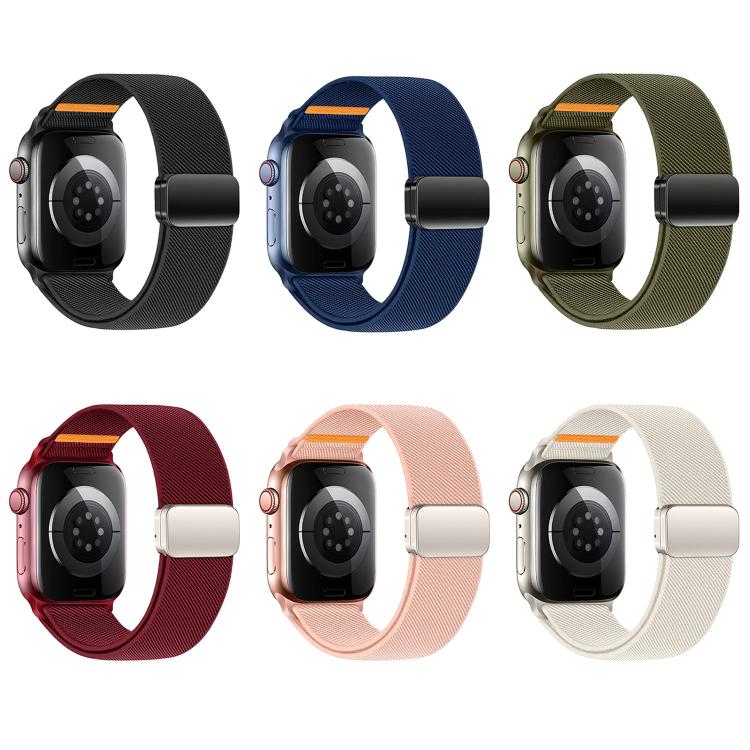 Double Magnetic Buckle Single-Stitched Nylon Watch Band, For Apple Watch 49mm / 46mm / 45mm / 44mm, For Apple Watch 42mm / 41mm / 40mm / 38mm