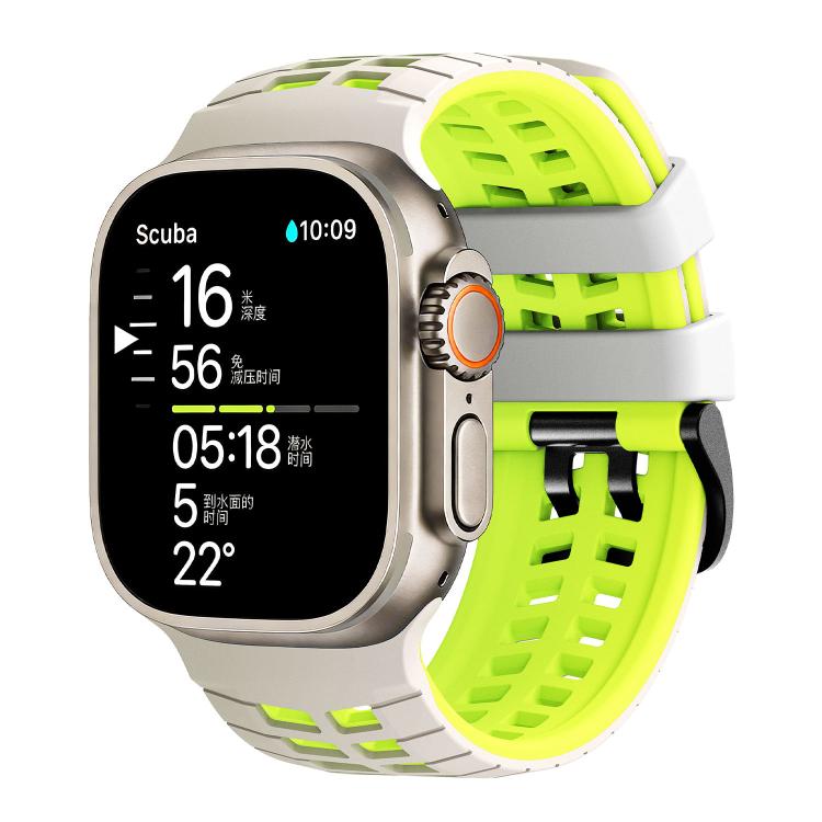 Dây đồng hồ silicone hai màu họa tiết lốp xe hai lỗ, dành cho Apple Watch 49mm / 46mm / 45mm / 44mm