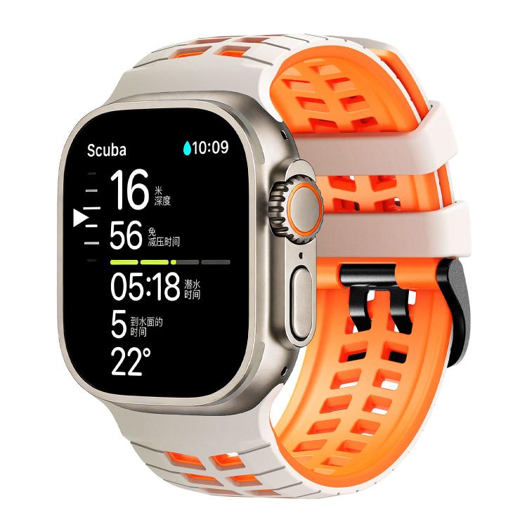 Dây đồng hồ silicone hai màu họa tiết lốp xe hai lỗ, dành cho Apple Watch 49mm / 46mm / 45mm / 44mm