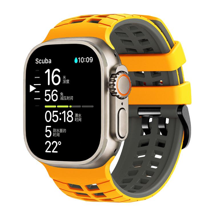 Dây đồng hồ silicone hai màu họa tiết lốp xe hai lỗ, dành cho Apple Watch 49mm / 46mm / 45mm / 44mm